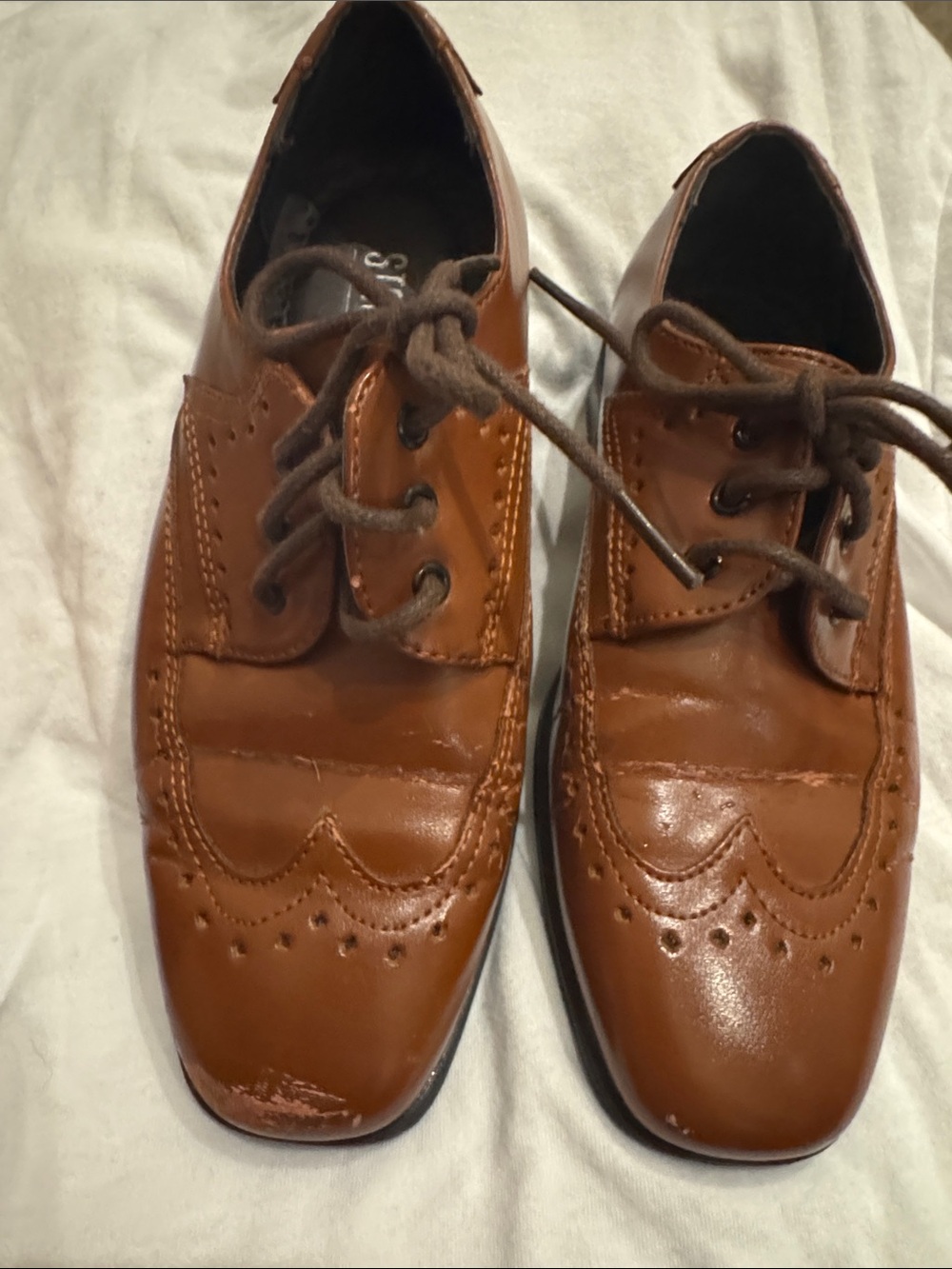 Stacy Adams Tan Brown Wingtip Oxfords - boys 11
